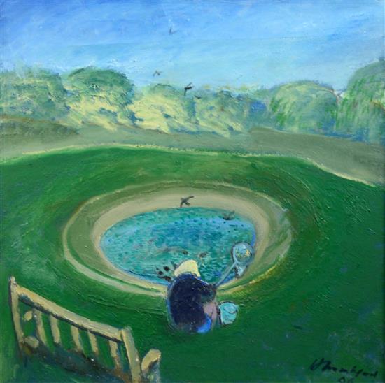 § Harold Mockford (1932-) Fishing the dew pond 19.5 x 20in.